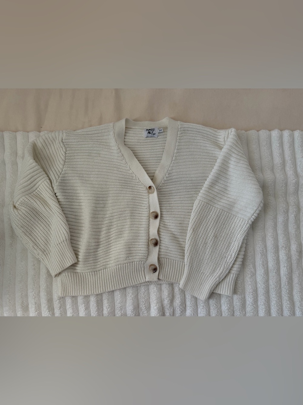 Princess Polly Cream Button-Front Ribbed Knit Cardigan